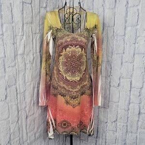 Bohemian Multicolor Long Sleeve Mini Dress‎